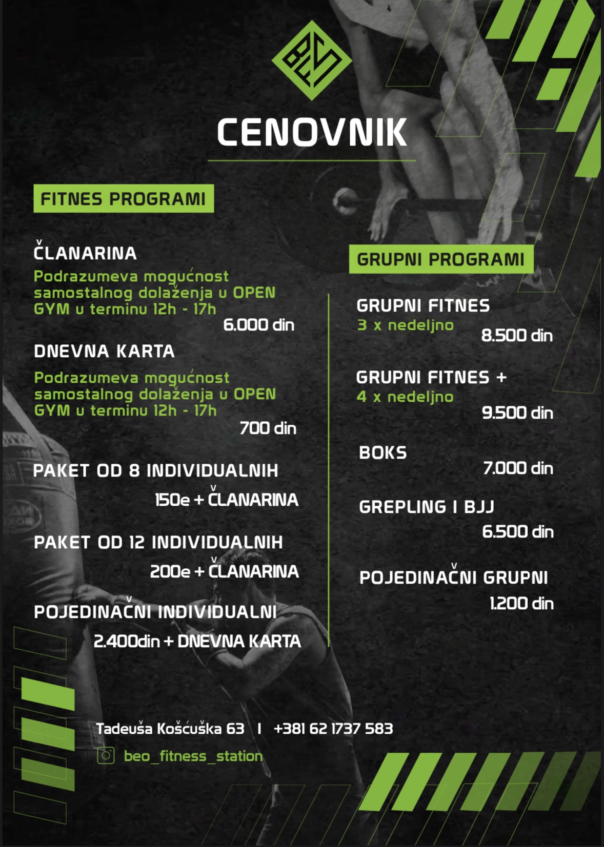 Cenovnik Beo Fitness Station - strana 1